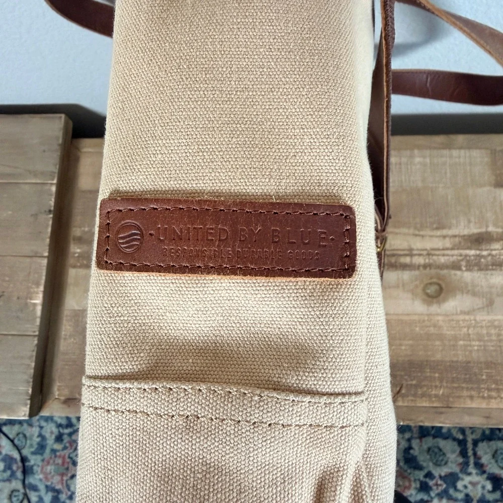 United By Blue Messenger Bag Beige Canvas Leather Laptop Briefcase